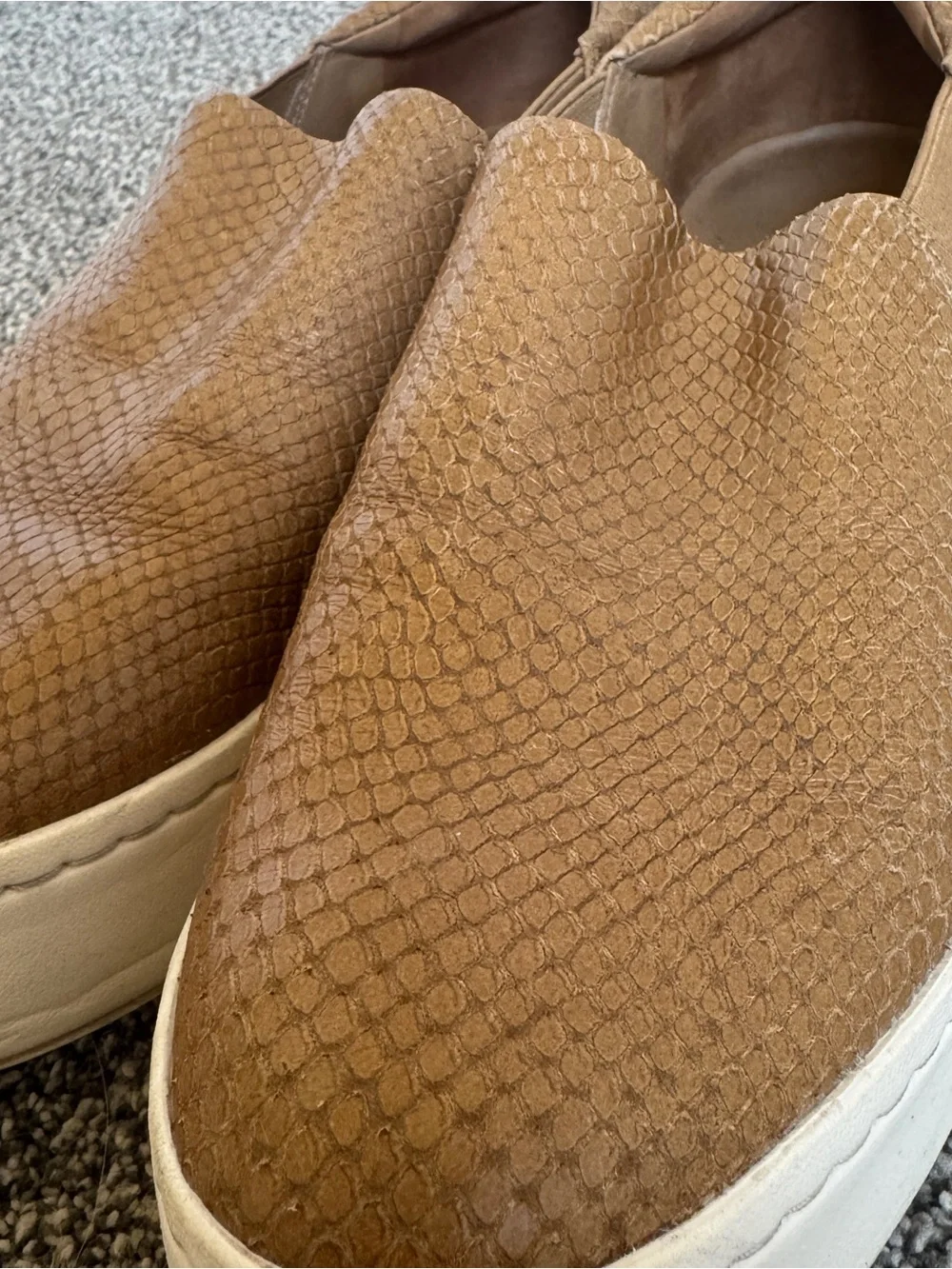 Vince Tan Textured Slip-On Sneakers with White Platform Sole